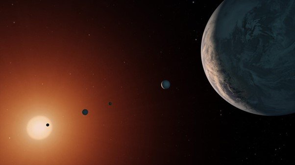 Artist's impression of a planetary system orbiting a distant star